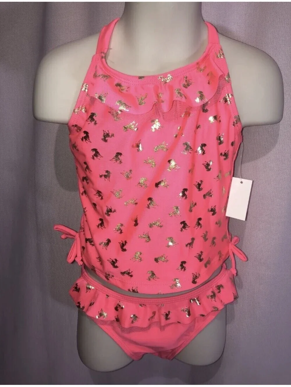 New Real Love Infant/Girls  2 PC Size 12M Pink Gold Pony Swimsuit Bikini NWT